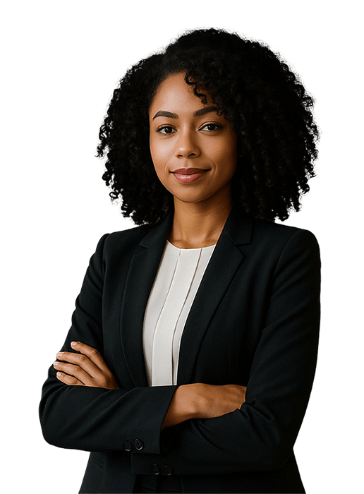 Mulher de negócios com um olhar determinado, em close-up. A imagem transmite seriedade e competência na área de proteção contra ameaças cibernéticas e riscos de dados.